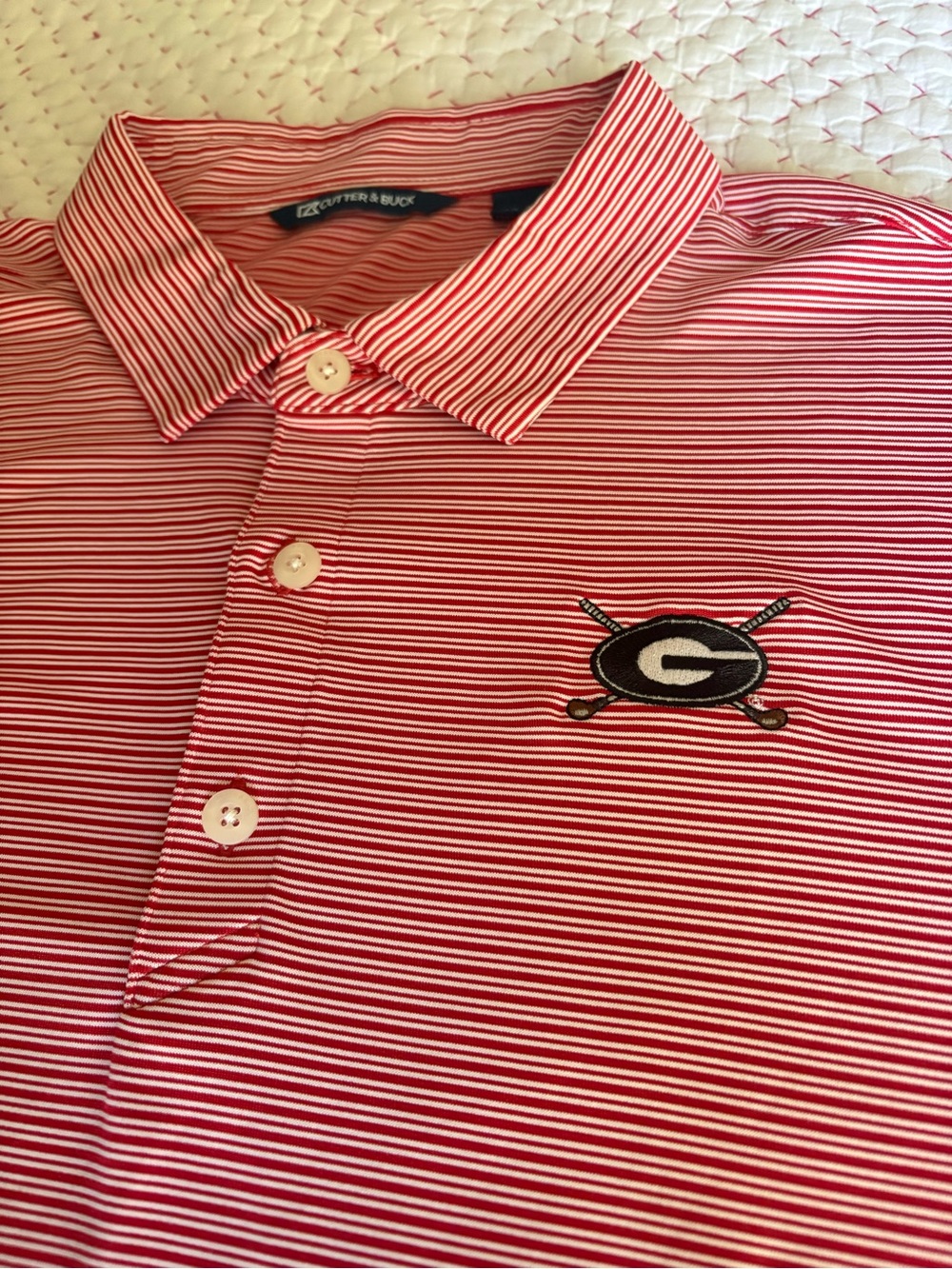 ⚫️🔴 Georgia Bulldog Cutter & Buck Men’s Red Striped Golf Polo Shirt ⛳️⛳️XXL - Picture 2 of 10